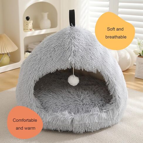 Cat Bed for Indoor Cats, Cat Cave for Cats and Small Dogs, Cat House with Removable Washable Cushioned Pillow, Cat Hideaway with Non-Slip Bottom (Grey, 20inch) in Saudi Arabia
