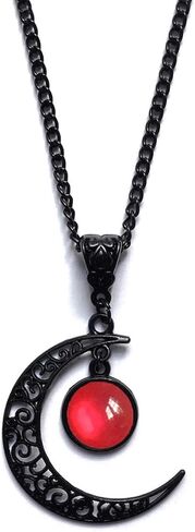Moon Crystal Necklace Gothic Vintage Moon Charm Pendant Necklace Black Crescent Necklace Halloween Costume Jewelry in Saudi Arabia