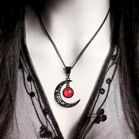 Moon Crystal Necklace Gothic Vintage Moon Charm Pendant Necklace Black Crescent Necklace Halloween Costume Jewelry in Saudi Arabia