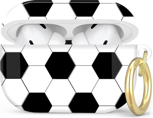 متوافق مع غطاء حافظة AirPod Pro الجيل الثاني/الأول مع سلسلة مفاتيح، حافظة سماعة رأس لاسلكية واقية كاملة مضادة للصدمات لجهاز Airpod Pro 2023/2022/2019 (كرة القدم) in Kuwait