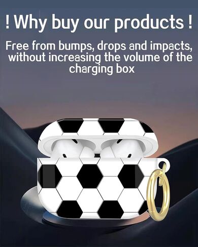 متوافق مع غطاء حافظة AirPod Pro الجيل الثاني/الأول مع سلسلة مفاتيح، حافظة سماعة رأس لاسلكية واقية كاملة مضادة للصدمات لجهاز Airpod Pro 2023/2022/2019 (كرة القدم) in Kuwait