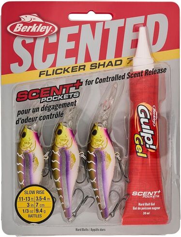 Berkley Scented Flicker Shad Pro 3 Pack Fishing Lure, Red Tiger, 3/16 oz, 2in | 5 cm, Size, Profile and Dive Depth Imitates Real Shad, Equipped with Fusion19 Hook in Saudi Arabia