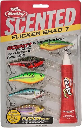 Berkley Scented Flicker Shad Pro 3 Pack Fishing Lure, Red Tiger, 3/16 oz, 2in | 5 cm, Size, Profile and Dive Depth Imitates Real Shad, Equipped with Fusion19 Hook in Saudi Arabia