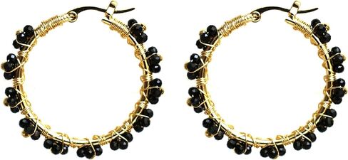 Gempires Amethyst Wire Wrapped 2.5 mm 5 Beads Flower Round Hinged Hoop Earring, Drop Length- 1.5 Inch, Birthstone Fashion jewelry (Amethyst) in Kuwait