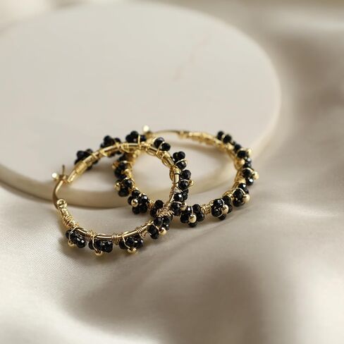 Gempires Amethyst Wire Wrapped 2.5 mm 5 Beads Flower Round Hinged Hoop Earring, Drop Length- 1.5 Inch, Birthstone Fashion jewelry (Amethyst) in Kuwait