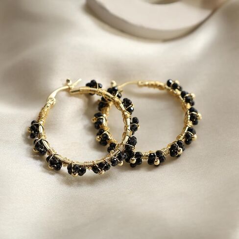 Gempires Amethyst Wire Wrapped 2.5 mm 5 Beads Flower Round Hinged Hoop Earring, Drop Length- 1.5 Inch, Birthstone Fashion jewelry (Amethyst) in Kuwait