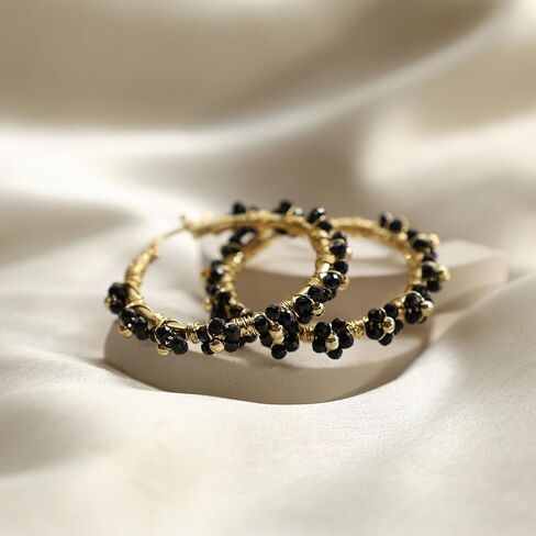 Gempires Amethyst Wire Wrapped 2.5 mm 5 Beads Flower Round Hinged Hoop Earring, Drop Length- 1.5 Inch, Birthstone Fashion jewelry (Amethyst) in Kuwait