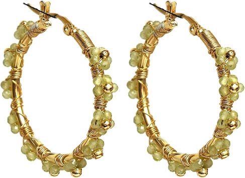 Gempires Amethyst Wire Wrapped 2.5 mm 5 Beads Flower Round Hinged Hoop Earring, Drop Length- 1.5 Inch, Birthstone Fashion jewelry (Amethyst) in Saudi Arabia