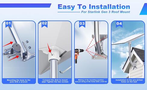 طقم تركيب Starlink Gen 3 قابل للتعديل لطبق Starlink Gen 3 القياسي، حامل عمود Starlink، محول أنابيب Starlink Generation 3 طقم تثبيت سقف محوري عالي التحمل لطبق Starlink Gen 3 / V3 in Saudi Arabia