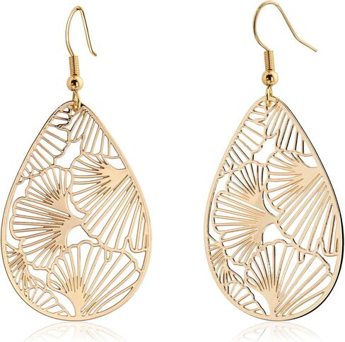 14K مطلية بالذهب دمعة قطرة استرخى أقراط الذهب الجنكة ليف أقراط للنساء العصرية تخريمية أقراط أذن منسدلة للهدايا in Kuwait