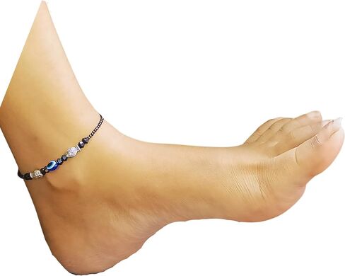 Black Bead Crystal Evil Eye Anklet Bracelet for Women Handmade Simple Waterproof Ankle Foot Bracelets for Women Minimalist Jewelry Adjustable (Design 3) in Saudi Arabia