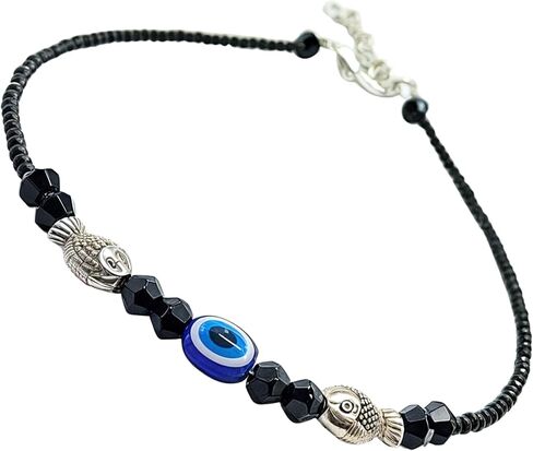 Black Bead Crystal Evil Eye Anklet Bracelet for Women Handmade Simple Waterproof Ankle Foot Bracelets for Women Minimalist Jewelry Adjustable (Design 3) in Saudi Arabia