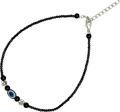 Black Bead Crystal Evil Eye Anklet Bracelet for Women Handmade Simple Waterproof Ankle Foot Bracelets for Women Minimalist Jewelry Adjustable (Design 3) in Saudi Arabia