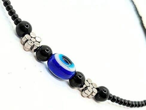 Black Bead Crystal Evil Eye Anklet Bracelet for Women Handmade Simple Waterproof Ankle Foot Bracelets for Women Minimalist Jewelry Adjustable (Design 3) in Saudi Arabia
