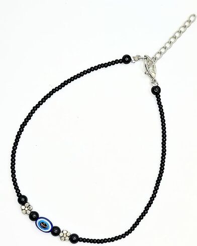 Black Bead Crystal Evil Eye Anklet Bracelet for Women Handmade Simple Waterproof Ankle Foot Bracelets for Women Minimalist Jewelry Adjustable (Design 3) in Saudi Arabia