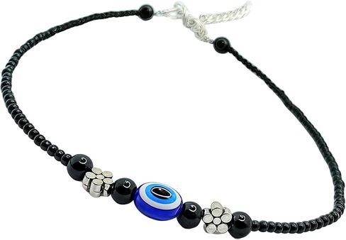 Black Bead Crystal Evil Eye Anklet Bracelet for Women Handmade Simple Waterproof Ankle Foot Bracelets for Women Minimalist Jewelry Adjustable (Design 3) in Saudi Arabia
