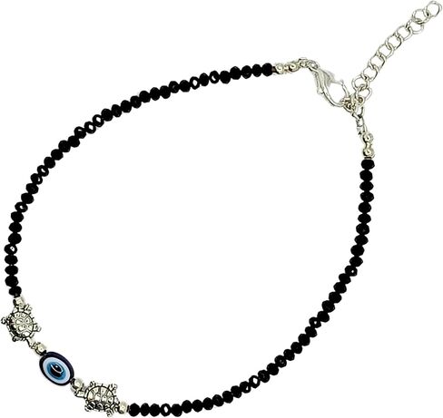 Black Bead Crystal Evil Eye Anklet Bracelet for Women Handmade Simple Waterproof Ankle Foot Bracelets for Women Minimalist Jewelry Adjustable (Design 3) in Saudi Arabia