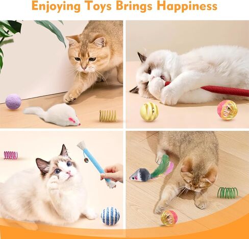 Cat Toys for Indoor Cats, 34 Packs Interactive Cat Toys for Kitten, Cat Toys Set with Colorful Cat Spring Toys, Cat Mouse Toy, Catnip Ropes, Colorful Balls and Bells, Sisal Ball in Saudi Arabia
