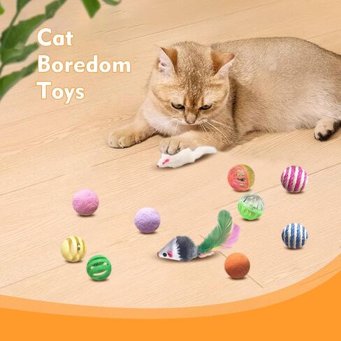 Cat Toys for Indoor Cats, 34 Packs Interactive Cat Toys for Kitten, Cat Toys Set with Colorful Cat Spring Toys, Cat Mouse Toy, Catnip Ropes, Colorful Balls and Bells, Sisal Ball in Saudi Arabia