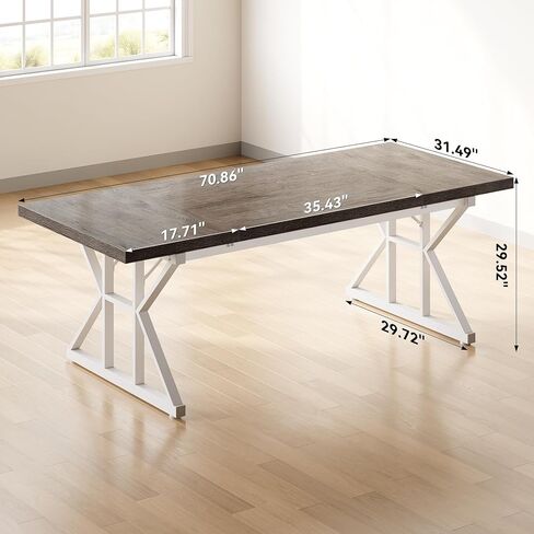 LITTLE TREE 70.8-Inch Large Executive Desk, Modern Computer Office Desk, Wooden Writing Desk Study Table for Home Office, Light Walnut-Black in Kuwait