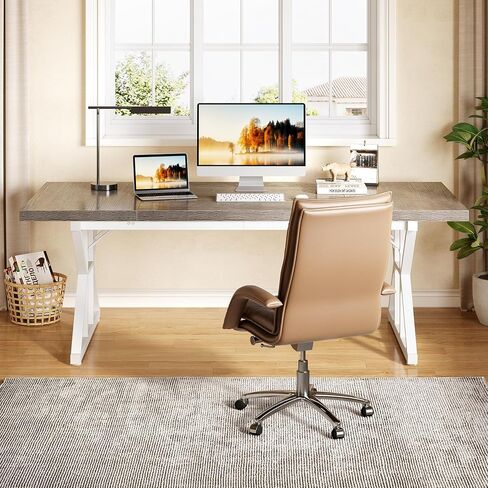 LITTLE TREE 70.8-Inch Large Executive Desk, Modern Computer Office Desk, Wooden Writing Desk Study Table for Home Office, Light Walnut-Black in Kuwait