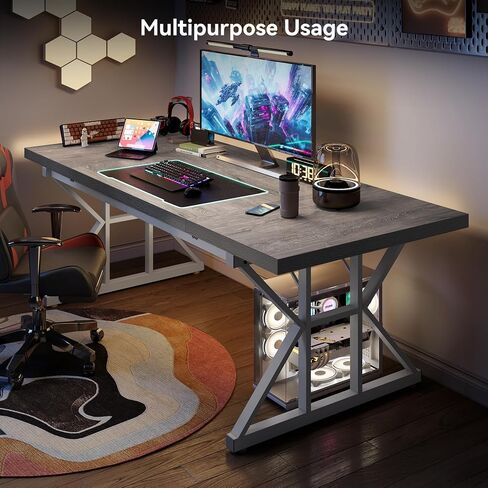 LITTLE TREE 70.8-Inch Large Executive Desk, Modern Computer Office Desk, Wooden Writing Desk Study Table for Home Office, Light Walnut-Black in Kuwait
