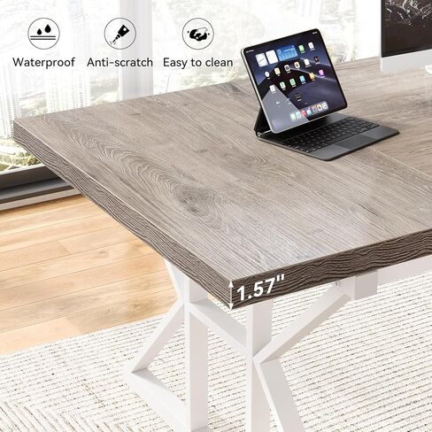 LITTLE TREE 70.8-Inch Large Executive Desk, Modern Computer Office Desk, Wooden Writing Desk Study Table for Home Office, Light Walnut-Black in Kuwait