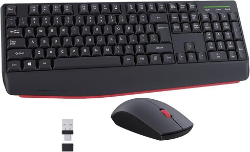 مجموعة لوحة مفاتيح وماوس لاسلكية - تصميم QWERTY بالحجم الكامل، غطاء مفاتيح استريو 2.4G، مجموعة لوحة مفاتيح ميكانيكية مصممة هندسيًا لأجهزة Windows، والكمبيوتر الشخصي، والكمبيوتر المحمول، والكمبيوتر المحمول، والكمبيوتر مع جهاز استقبال USB-A وUSB-C 2 في 1 in Saudi Arabia