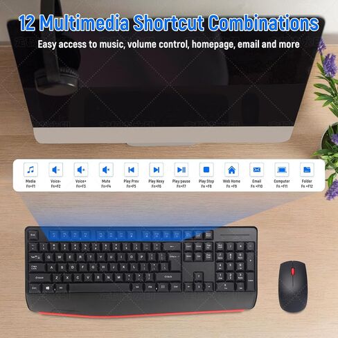 مجموعة لوحة مفاتيح وماوس لاسلكية - تصميم QWERTY بالحجم الكامل، غطاء مفاتيح استريو 2.4G، مجموعة لوحة مفاتيح ميكانيكية مصممة هندسيًا لأجهزة Windows، والكمبيوتر الشخصي، والكمبيوتر المحمول، والكمبيوتر المحمول، والكمبيوتر مع جهاز استقبال USB-A وUSB-C 2 في 1 in Saudi Arabia