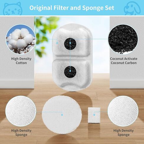 8 Set Dog Water Fountain Filters Replacement for 7L/230oz/1.8G Stainless Steel Dog Fountain, YOIHABV Cat Water Fountain Filters, Triple Action Pet Fountain Filters, Replacement Filters and Sponges in Saudi Arabia