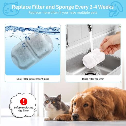 8 Set Dog Water Fountain Filters Replacement for 7L/230oz/1.8G Stainless Steel Dog Fountain, YOIHABV Cat Water Fountain Filters, Triple Action Pet Fountain Filters, Replacement Filters and Sponges in Saudi Arabia