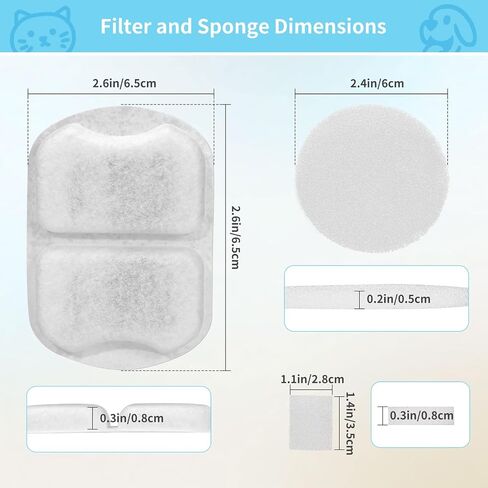 8 Set Dog Water Fountain Filters Replacement for 7L/230oz/1.8G Stainless Steel Dog Fountain, YOIHABV Cat Water Fountain Filters, Triple Action Pet Fountain Filters, Replacement Filters and Sponges in Saudi Arabia