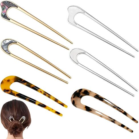 6 Pieces Metal U Shaped Hair Pins French Hairpin Vintage Forks Sticks Bobby Pin Kit for Updo Bun Women Girls Hairstyle Hair Accessories (Gold) in Saudi Arabia