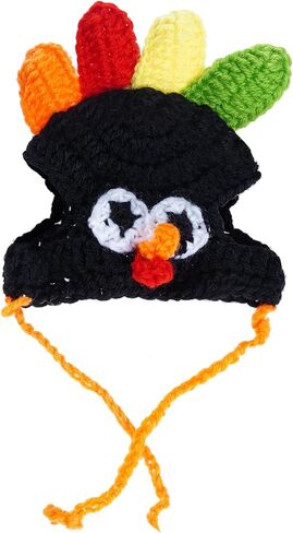 Cat Turkey Hat Pet Costume Knitted Cap Crochet Hat for Small Dog Kittens for Thanksgiving Halloween Party (Brown) in Kuwait