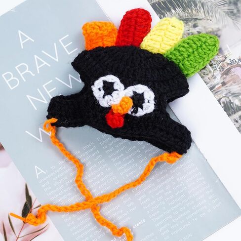 Cat Turkey Hat Pet Costume Knitted Cap Crochet Hat for Small Dog Kittens for Thanksgiving Halloween Party (Brown) in Kuwait