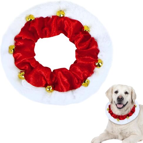 Dog Christmas Outfit, Christmas Dog Collar with Bells Ornaments Holiday Christmas Dog Neckwear Costume Clothes for Small Medium Large Dogs Pets (Red, Large) in Kuwait