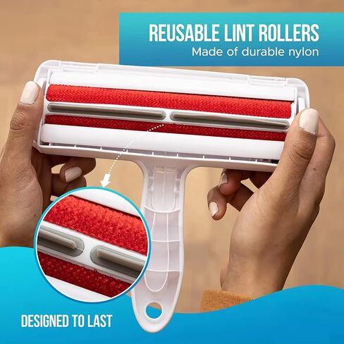 Roller Pet Hair Remover and Reusable Lint Roller - Cat and Dog Hair Remover for Furniture - Multi-Surface Fur Removal Tool - Remove and Dispose of Hair - Washable Lint Roller Easy to Use (Red) in Saudi Arabia