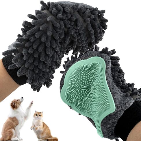 Grooming Gloves for Dogs and Cats - Paw Cleaning Mitt, Pet Hair Removal Glove, Suitable for Long/Short/Poodle Fur (Green) in Saudi Arabia
