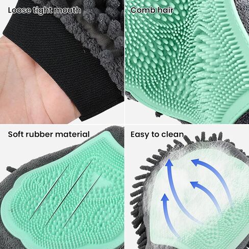 Grooming Gloves for Dogs and Cats - Paw Cleaning Mitt, Pet Hair Removal Glove, Suitable for Long/Short/Poodle Fur (Green) in Saudi Arabia