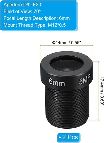PATIKIL 6mm CCTV Camera Lens, F2.0 FPV Security Camera Lens 5MP 70° Wide Angle Lens M12 Threaded Dia for IP Camera Panoramic, 2 Pack in Saudi Arabia