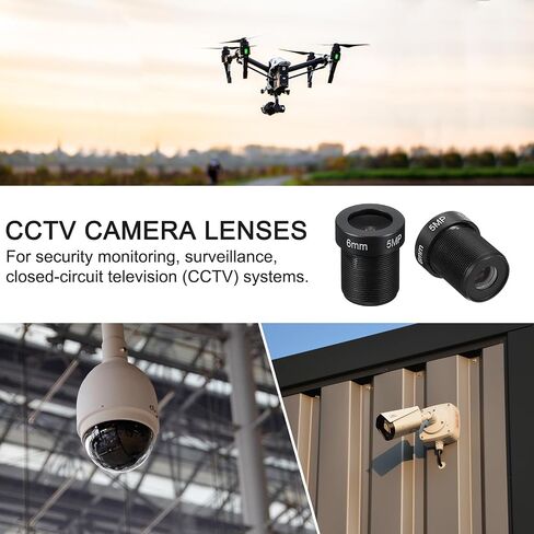 PATIKIL 6mm CCTV Camera Lens, F2.0 FPV Security Camera Lens 5MP 70° Wide Angle Lens M12 Threaded Dia for IP Camera Panoramic, 2 Pack in Saudi Arabia