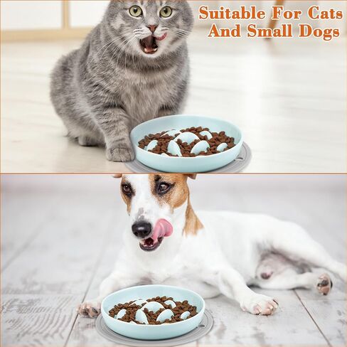 Slow Feeder cat Bowl, with Non-Slip Mat Ceramic Cat Puzzle Feeder Slow Eating Cat Dog Food Bowl Higher Edges Slow Feeder Cat Bowl for Kitten Puppy Healthy Eating in Saudi Arabia
