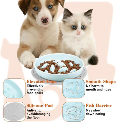 Slow Feeder cat Bowl, with Non-Slip Mat Ceramic Cat Puzzle Feeder Slow Eating Cat Dog Food Bowl Higher Edges Slow Feeder Cat Bowl for Kitten Puppy Healthy Eating in Saudi Arabia