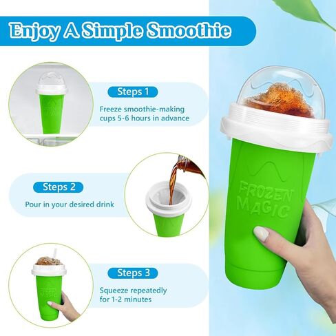 Slushie Cup slushie maker cup ，Magic Quick Frozen Smoothies Cup，Slushie Machine for Home Squeeze Slushie Cup ，diy slushie maker cup Gifts (Blue+Green, large) in Saudi Arabia