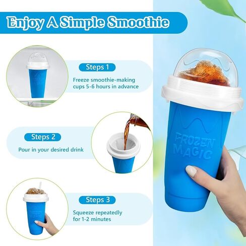 Slushie Cup slushie maker cup ，Magic Quick Frozen Smoothies Cup，Slushie Machine for Home Squeeze Slushie Cup ，diy slushie maker cup Gifts (Blue+Green, large) in Saudi Arabia
