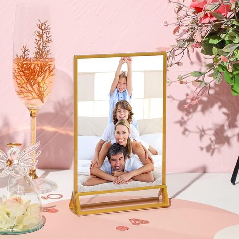 18 Pieces Frames Table Numbers Clear Table Sign Double Sided Picture Frame Table Number Holder Acrylic Sign Holder for Wedding Table Numbers, Menu Holder, Photo Frame (Rose Gold, 5 x 7 Inches) in Saudi Arabia