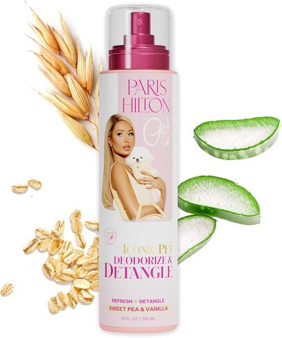 Paris Hilton Pet Dog Deodorizing Spray & Detangler, 295ml | Natural Pet Odor Eliminator with Sweet Pea & Vanilla Scent for Fresh Grooming in Saudi Arabia