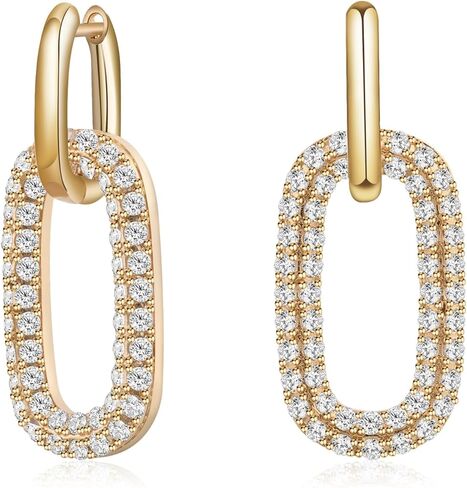 أقراط هوجي هوب ذهبية طويلة مع مكعب زركونيا مستطيلة متدلية للأذنين الحساسة أقراط مزدوجة للنساء العصرية in Kuwait