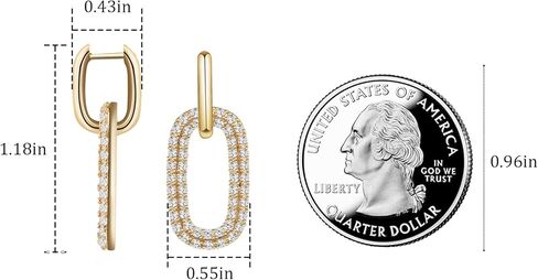 أقراط هوجي هوب ذهبية طويلة مع مكعب زركونيا مستطيلة متدلية للأذنين الحساسة أقراط مزدوجة للنساء العصرية in Kuwait