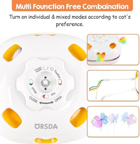 ORSDA Cat Toys for Indoor Cats, 5 in 1 Interactive Cat Toy, Rechargeable Automatic Enrichment Toys for Cats Home Alone for Bored Indoor Adult Cats Self Play Kitten Toys for Exercise, Touch Activated in Kuwait
